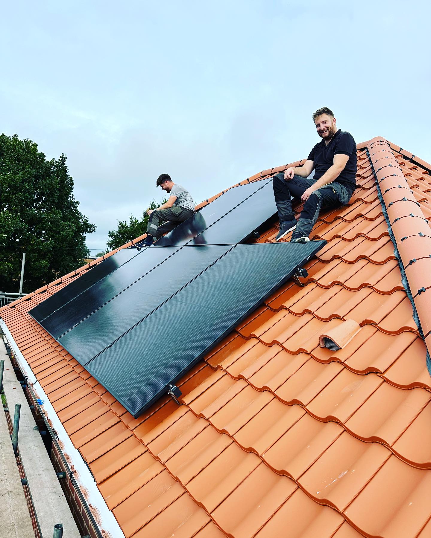 Solar panels on cottage brick roof