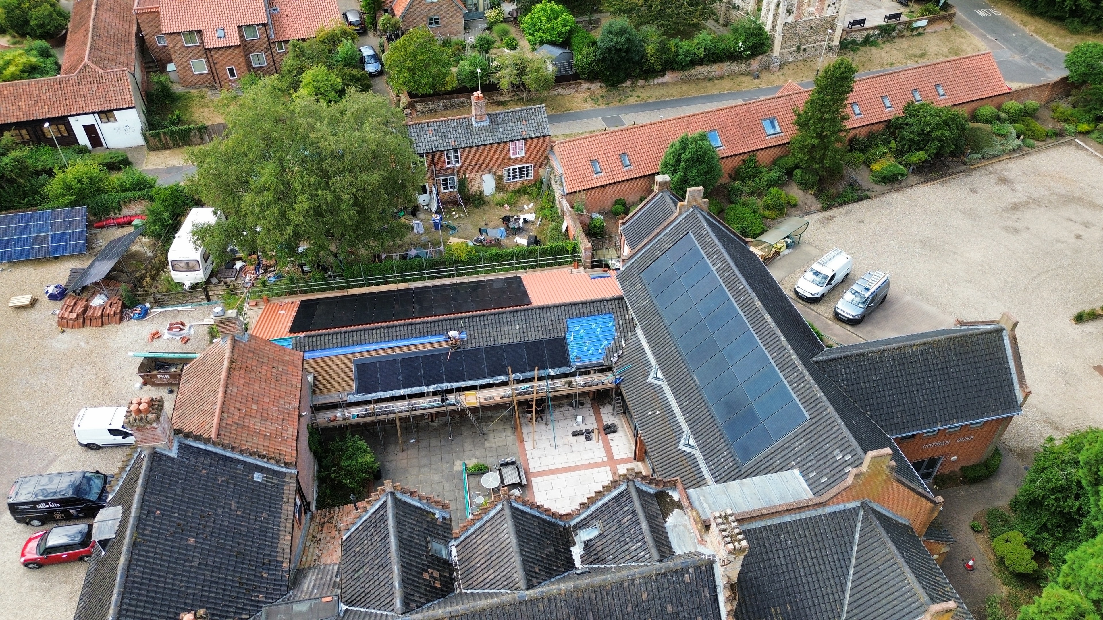 Solar panels on a modern house roof